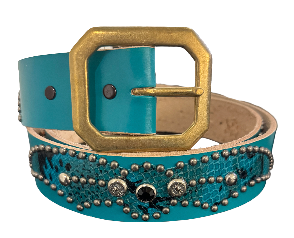 Studded 'Turqoise Snakeskin' Spider Gem Teal Belt