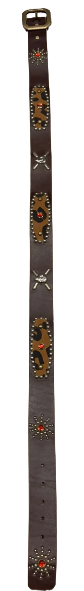 Studded 'Cheetah Leather Sun Gem SIlver Skull' Brown Belt
