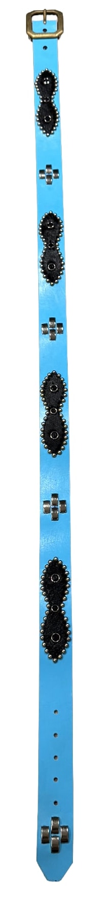 Studded 'Black Pony Hair/Black Gem' Blue Belt