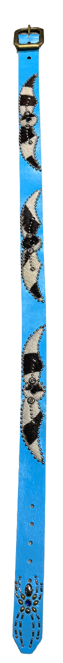 Studded 'Zebra Hair' Spider Gem Baby Blue Leather Belt