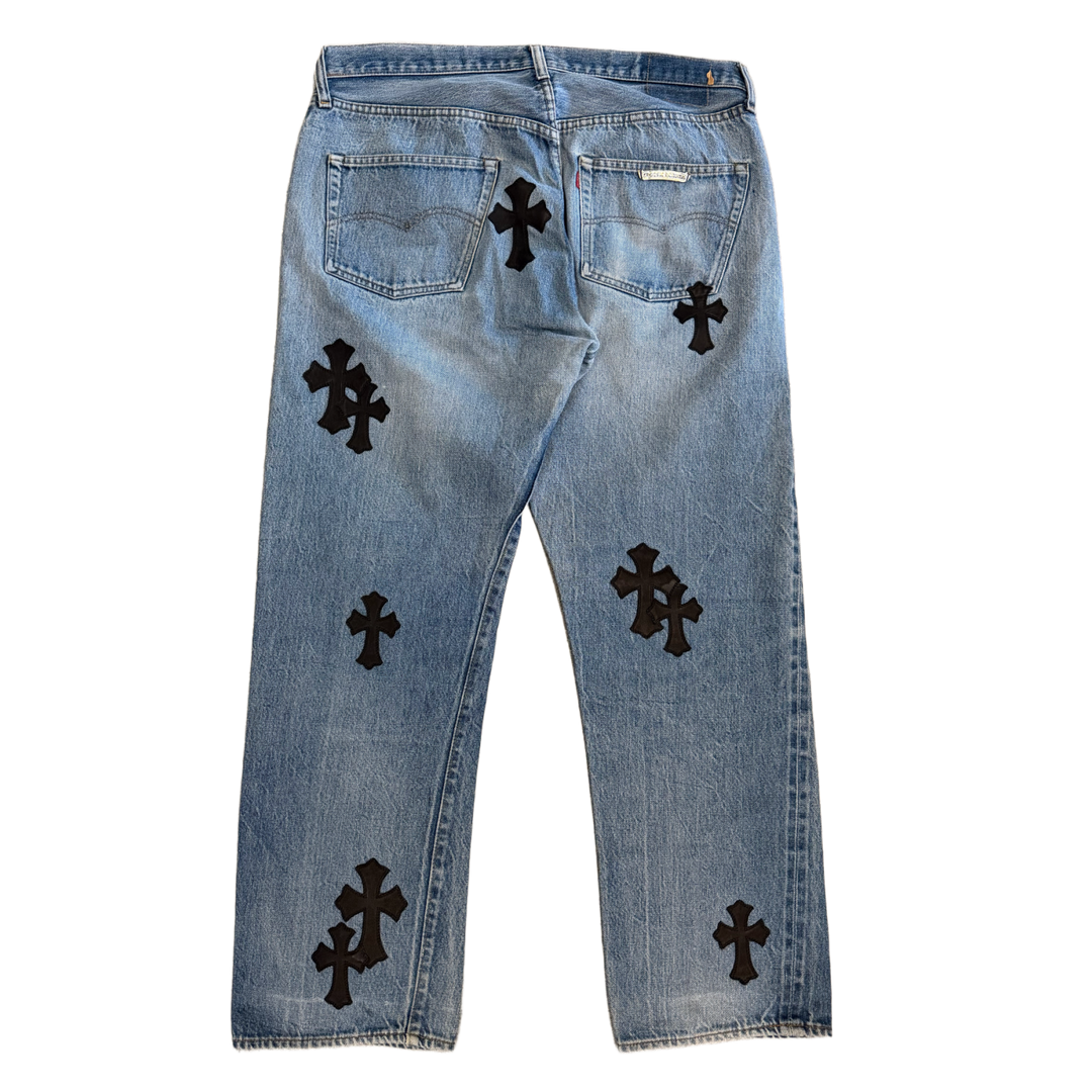 Chrome Hearts '20 Black Patch' Light Blue Levi 501 Redline Wash Jeans