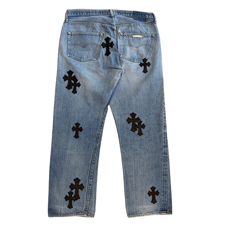 Chrome Hearts '20 Black Patch' Light Blue Levi 501 Redline Wash Jeans