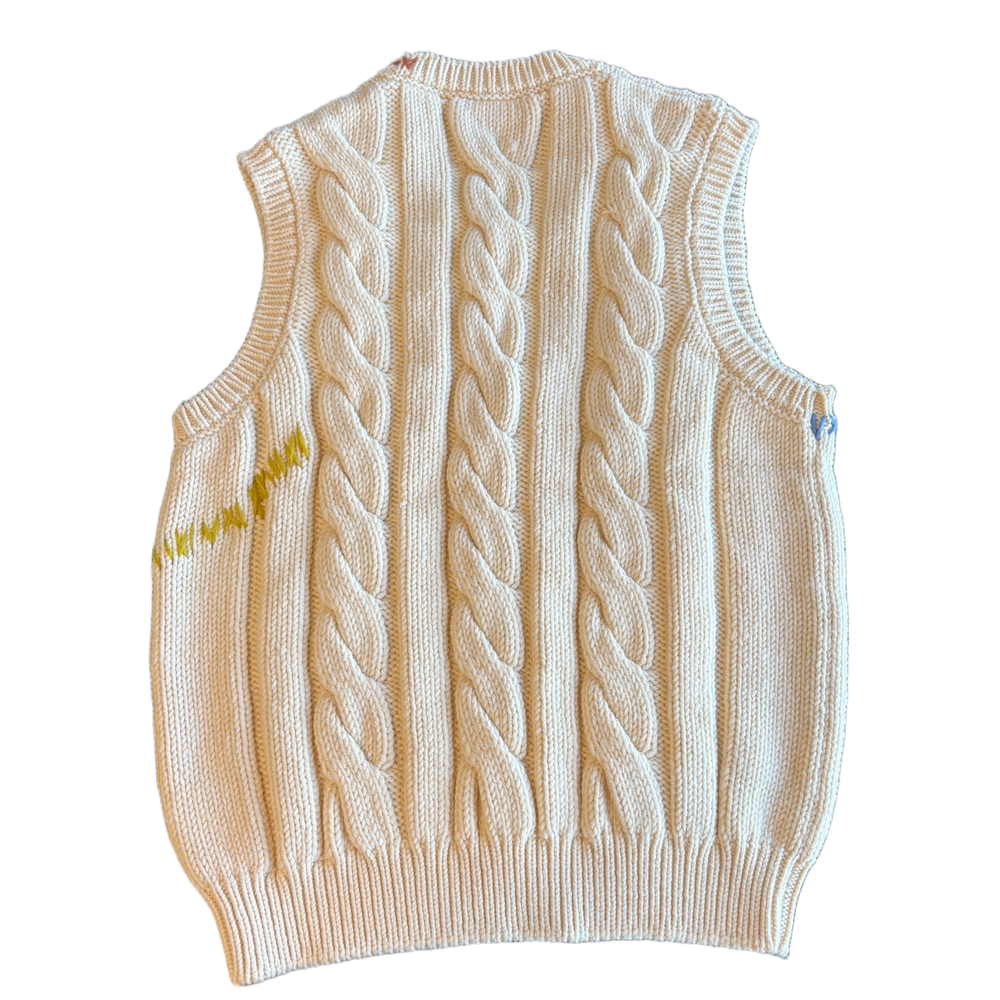 Marni 'Sleeveless Cable-Knit Natural White' V-Neck Sweater Vest