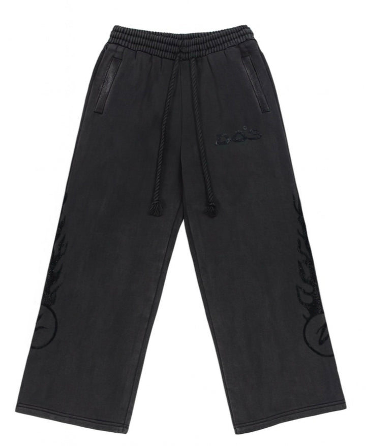 DOS 'Black' Rhinestone Acid Wash Sweatpants