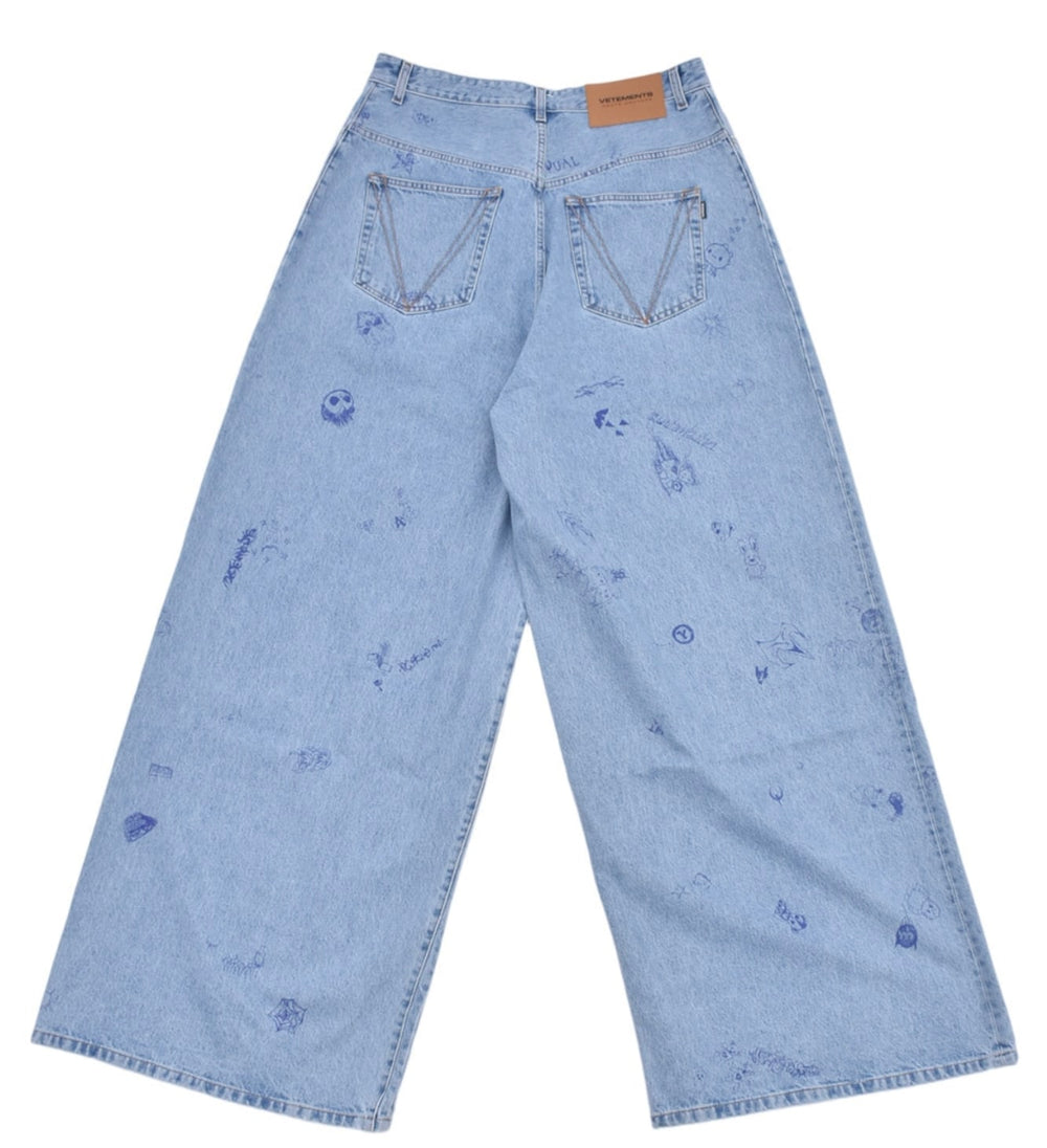 Vetements 'Scribbled' Baggy Blue Jeans