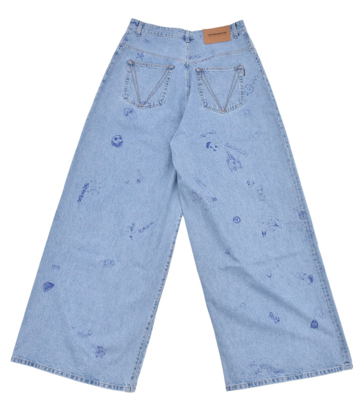 Vetements 'Scribbled' Baggy Blue Jeans