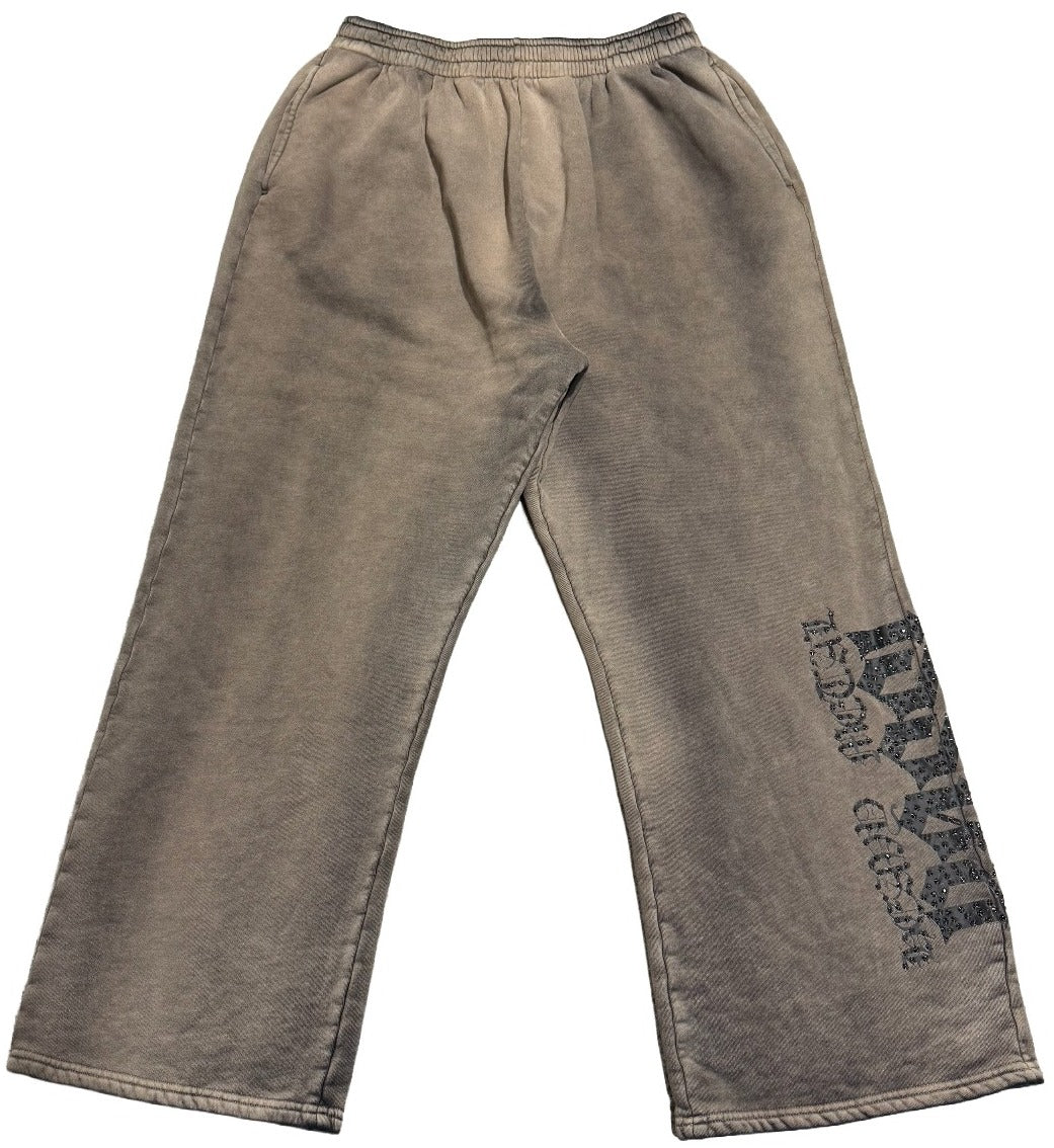 Bossi 'Black Heavy Metal' Washed Brown Rhinestone Sweatpants