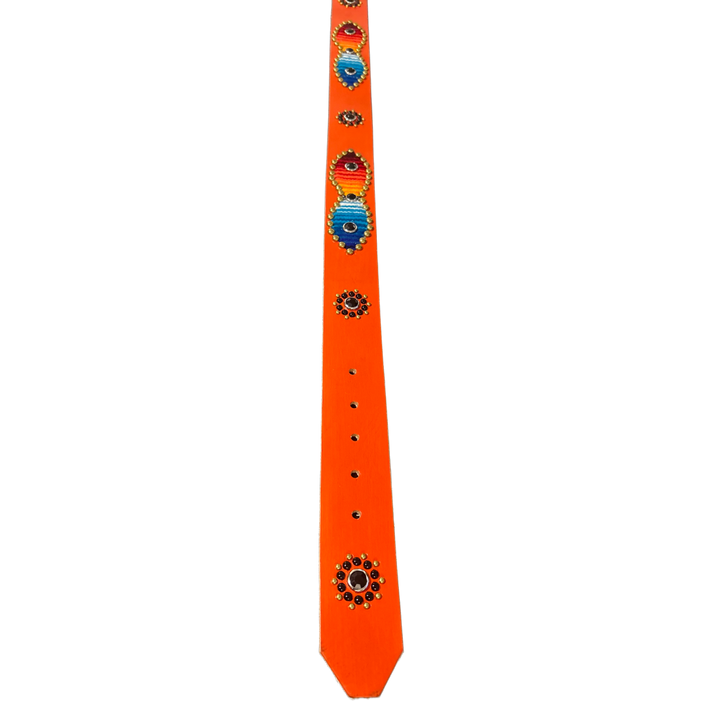 Studded 'Blanket Pattern' Orange Leather Belt