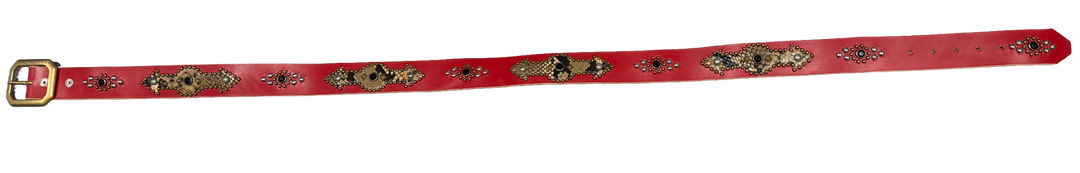 Studded 'Snakeskin Arrow Sun Gem' Red Belt