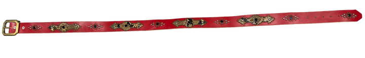 Studded 'Snakeskin Arrow Sun Gem' Red Belt