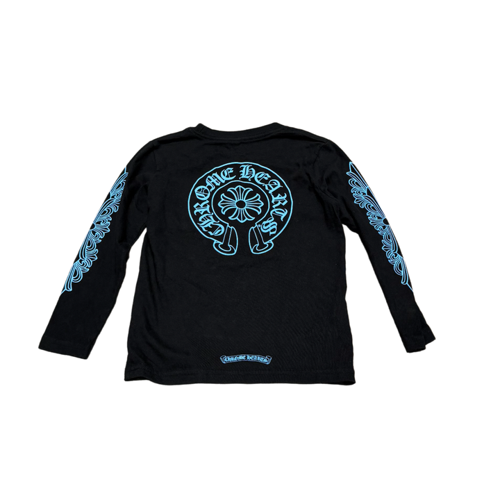 Chrome Hearts Kids 'Blue Horseshoe' Black Floral Longsleeve