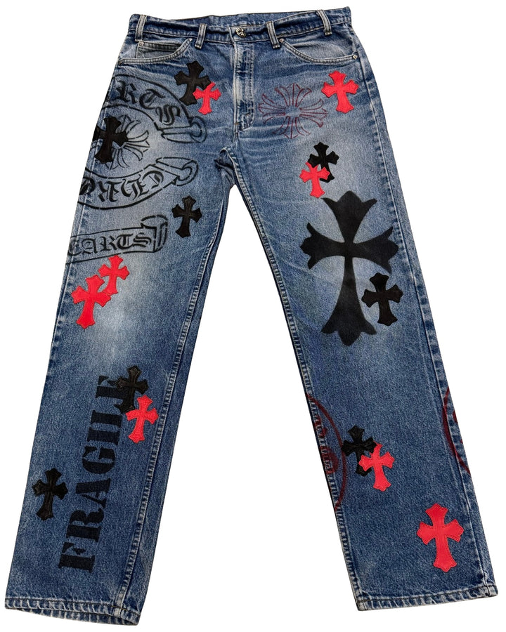 Chrome Hearts 'Stencil' Black/Red Cross Patch Jeans