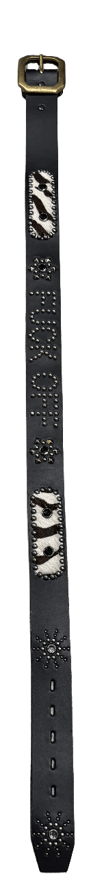 Studded Square Patch 'White/Brown Hair' Fuck Off Sun Gem Black Leather Belt