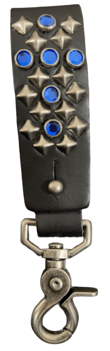 Studded Leather Keychain 'Blue/Silver'