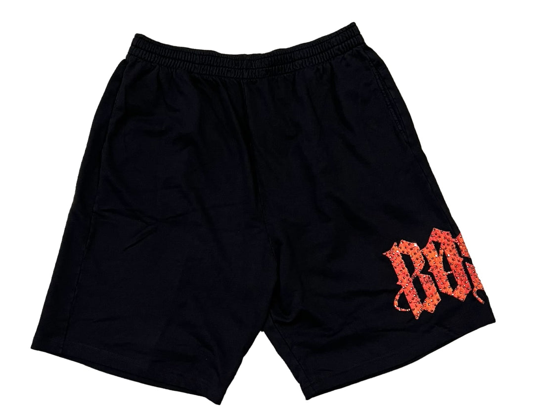 Bossi 'Black and Orange' Rhinestone Sweat Shorts