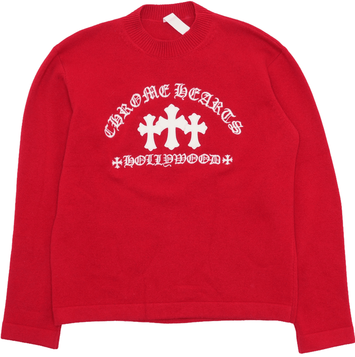Chrome Hearts 'Red' Triple Cross Leather Patch Cashmere Sweater
