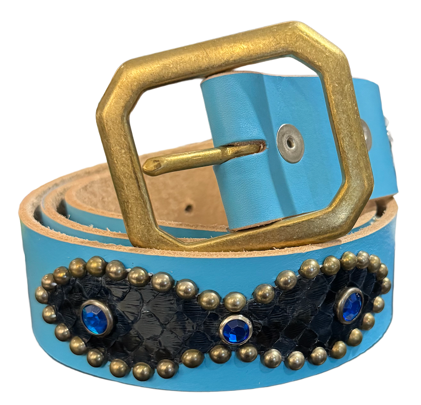 Studded 'Navy Scale/ Blue Gem Sun' Baby Blue Belt