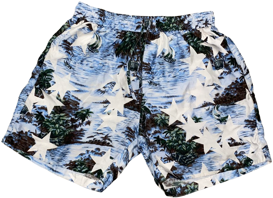 Amiri 'Tropical Star' Blue Silk Shorts