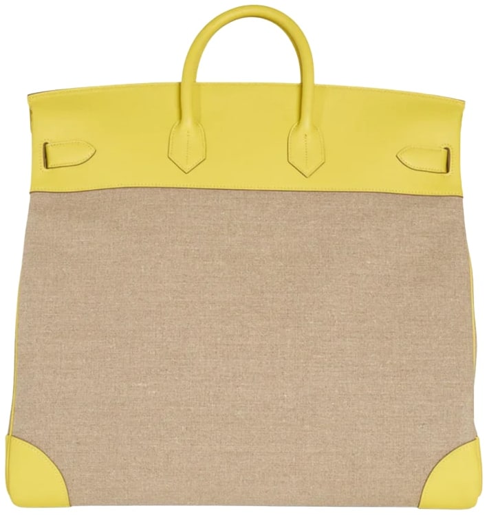 Hermes 'Lime' Evercolor and Ficelle Toile Palladium Hardware Hac 50 Birkin Bag