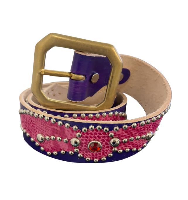 Studded 'Pink Snakeskin Spider Gem' Purple Belt