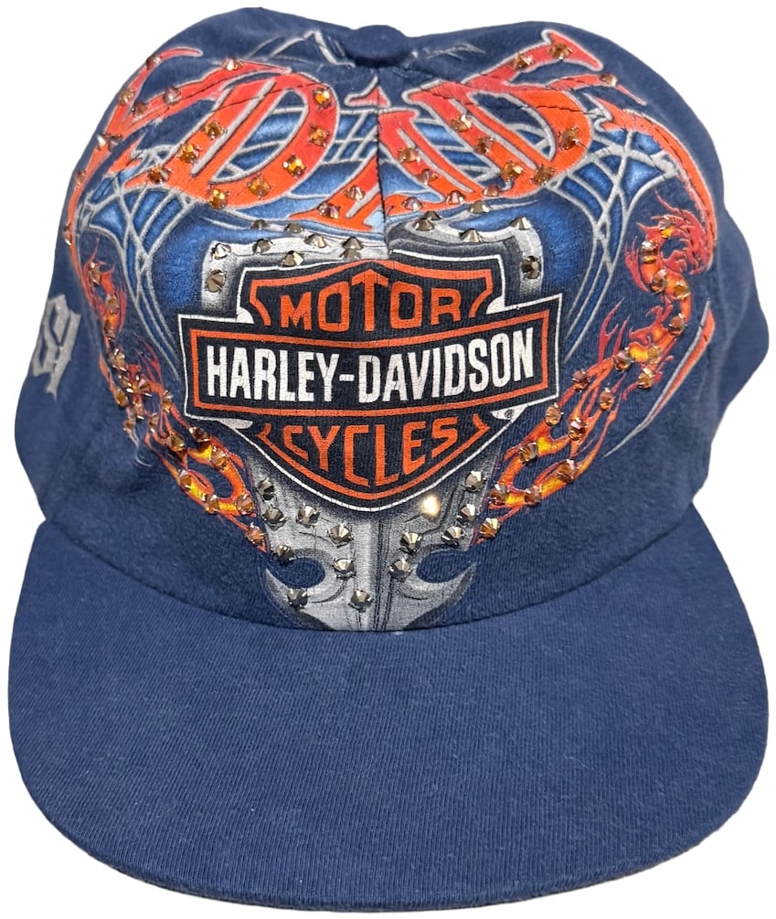 Bossi 'Blue and Orange Harley' Rhinestone Snapback Hat