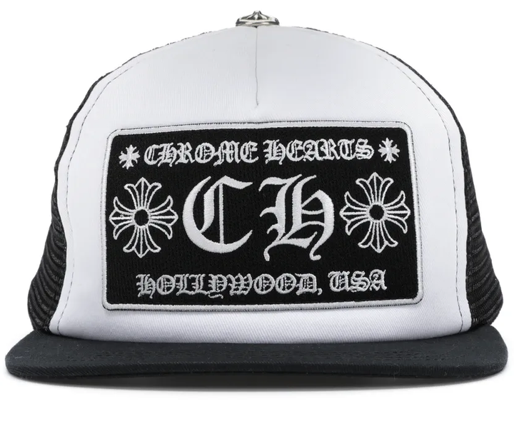 Chrome Hearts CH Hollywood Black White Trucker Hat
