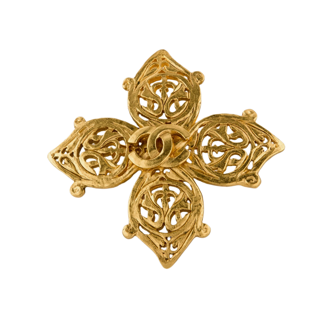 Chanel 'Gold-Tone' Vintage 4 Leaf CC Logo Broach