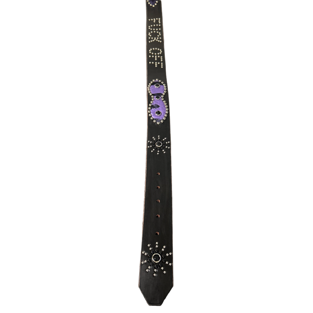 Studded 'Purple Hair' Black Fuck Off Leather Belt