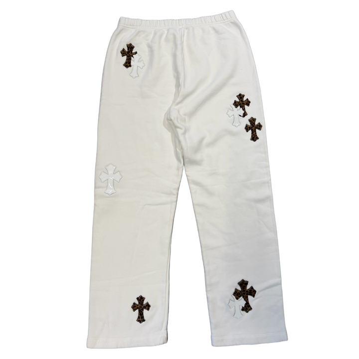 Chrome Hearts 'Cheetah and White Leather Patches' White Sweatpants