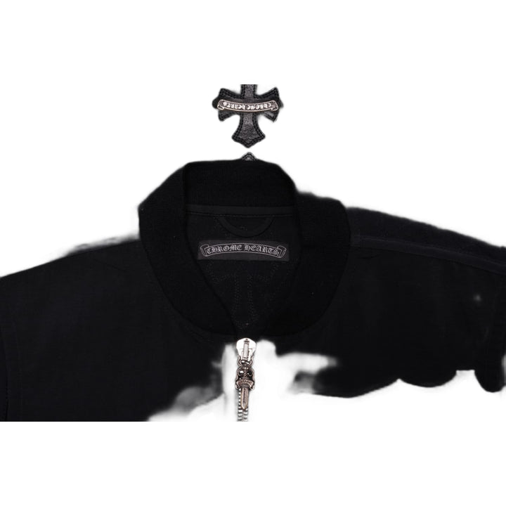 Chrome Hearts 'Leather Cross Spine Patches' Black Papa Zip Up Vest