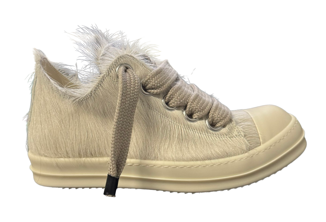 Rick Owens 'Milk' Pony Hair Jumbo Lace Low Sneakers