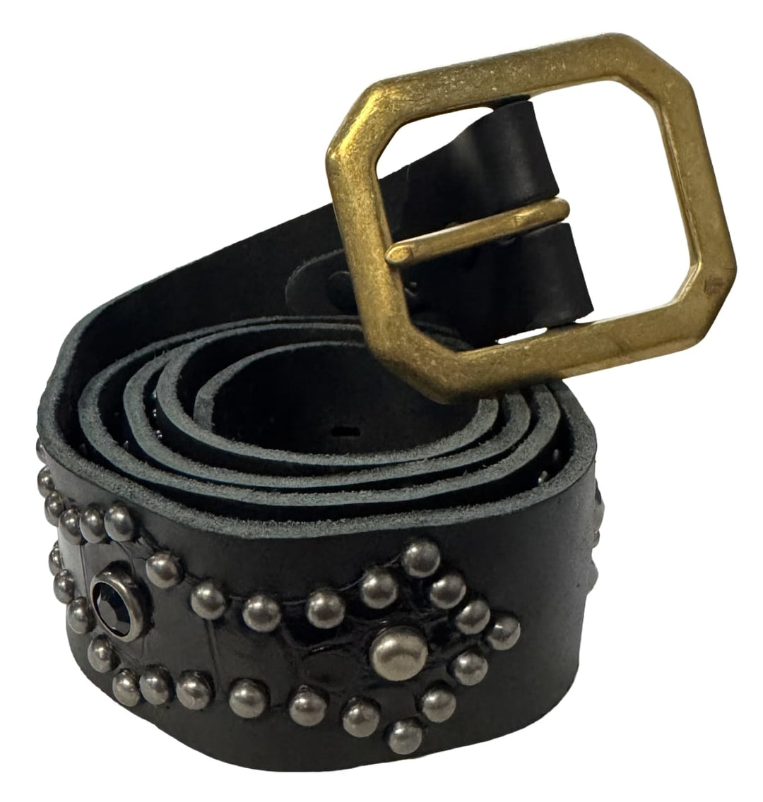 Studded 'Black Alligator' Flower Black Belt