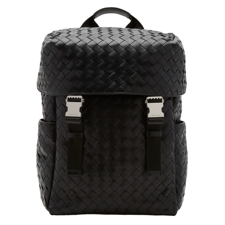 Bottega Veneta 'Black' Intrecciato Leather Flap Backpack
