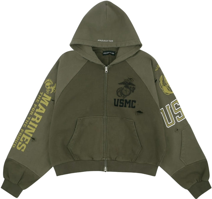 Project G/R Reconstructed Folded 'Khaki' Zip Hoodie