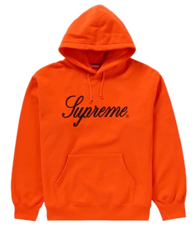 Supreme Embroidered Script Hooded Orange Sweatshirt