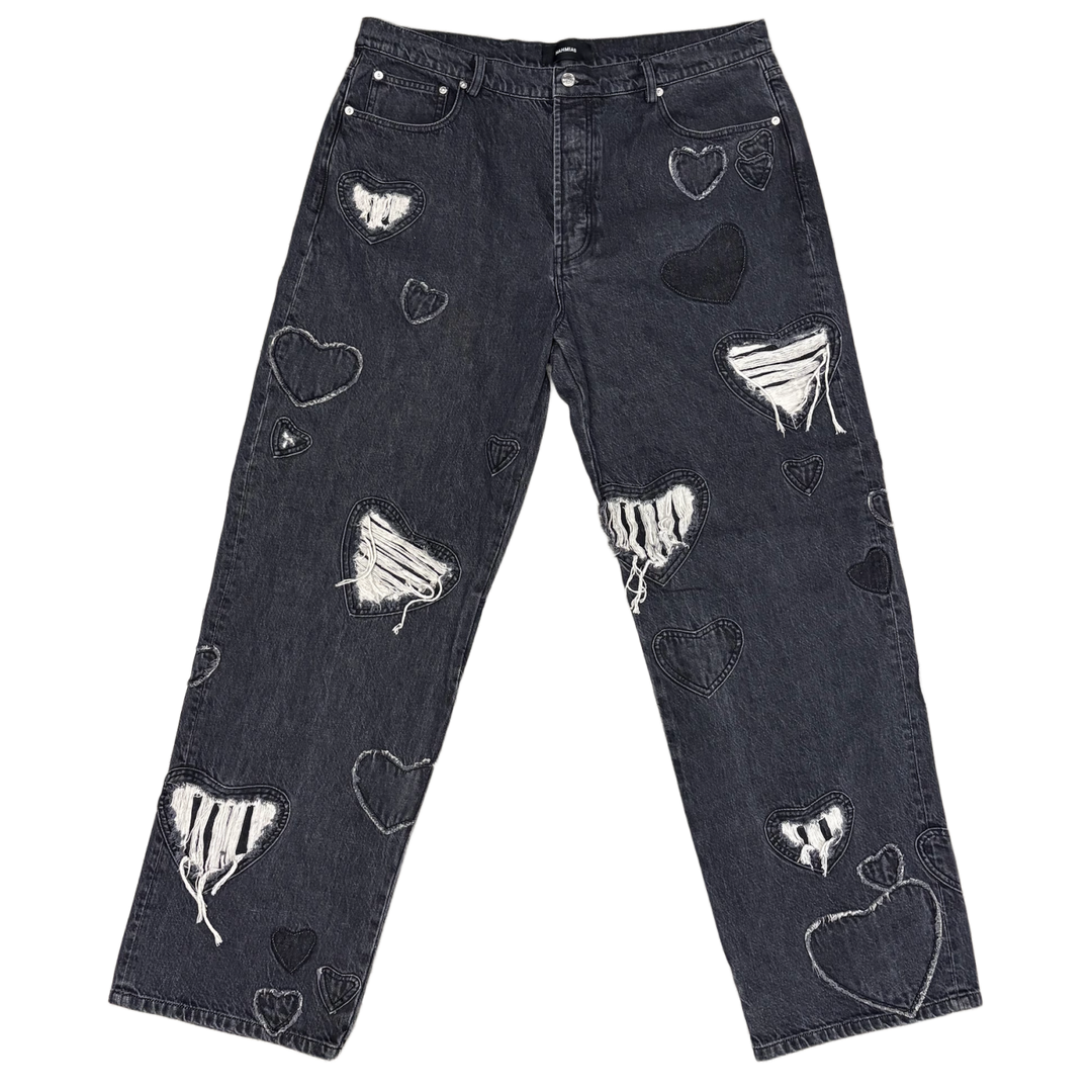 Nahmias 'Heart Patchwork Charcoal Wash & Distressed' Jeans