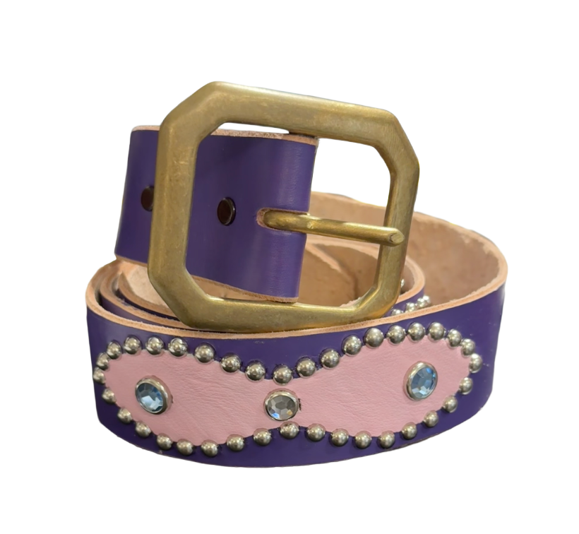 Studded 'Pink Leather/ Sun Gem' Purple Belt