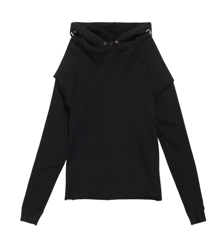 Enfants Riches Déprimés 'Hood Logo' Distressed Double Layer Black Hoodie
