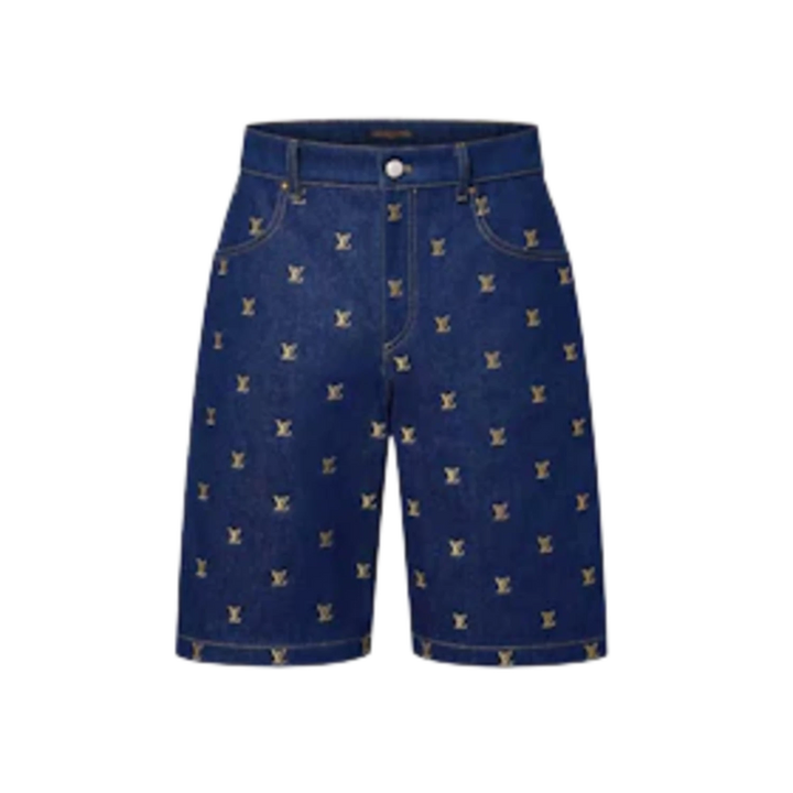 Louis Vuitton Embroidered Signature Denim Shorts Indigo