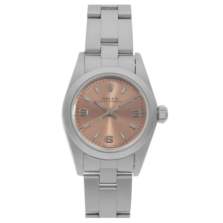 Rolex 'Salmon Dial' 26 Smooth Bezel Steel Oyster Bracelet Ladies Watch 76080