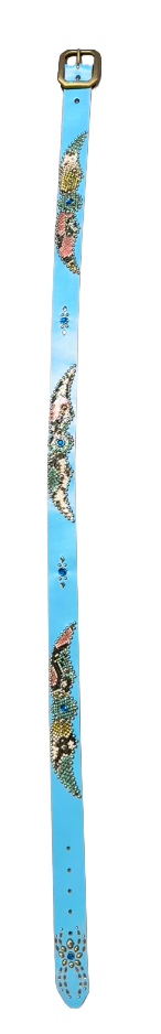 Studded 'Multi Color Snakeskin Spider Gem' Baby Blue Belt