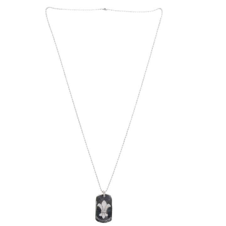 Chrome Hearts 'Fleur Dog Tag' Silver Pendant Ball Chain Necklace