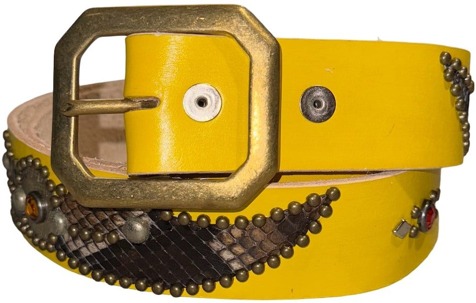 Studded 'Orange/Red Gem Snakeskin' Yellow Belt