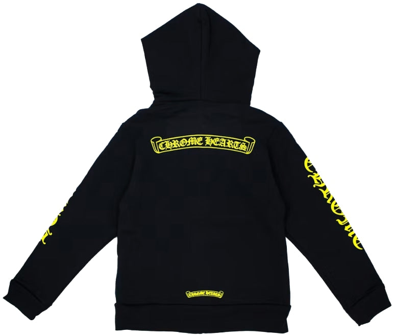 Chrome Hearts Kids 'Black/Yellow' Scroll Logo Hoodie
