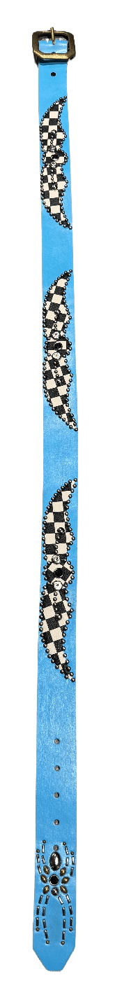 Studded 'Checkered Leather' Spider Gem Baby Blue Belt