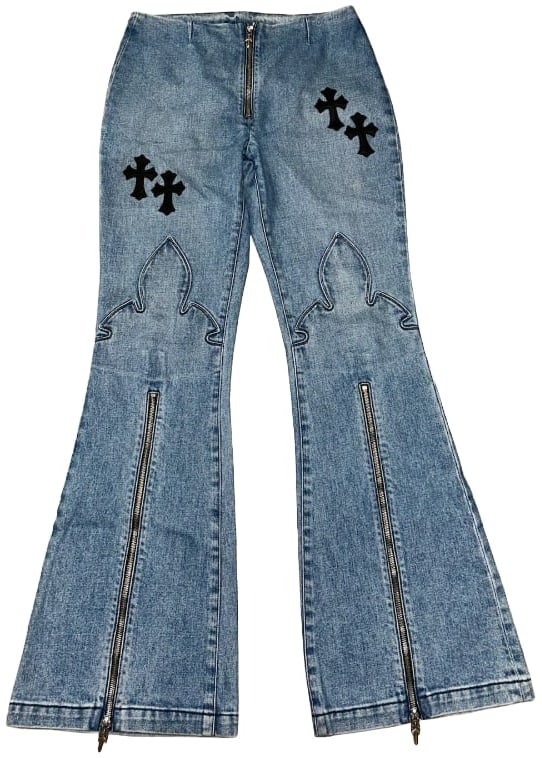 Chrome Hearts 'Fleur Knee Flare' Patchwork Denim Jeans