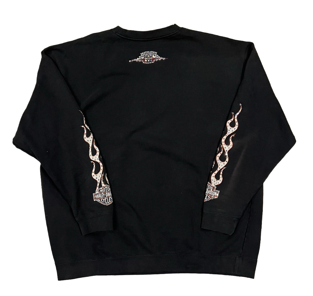 Harley Davidson 'Flame Sleeve' Rhinestone Vintage Crewneck