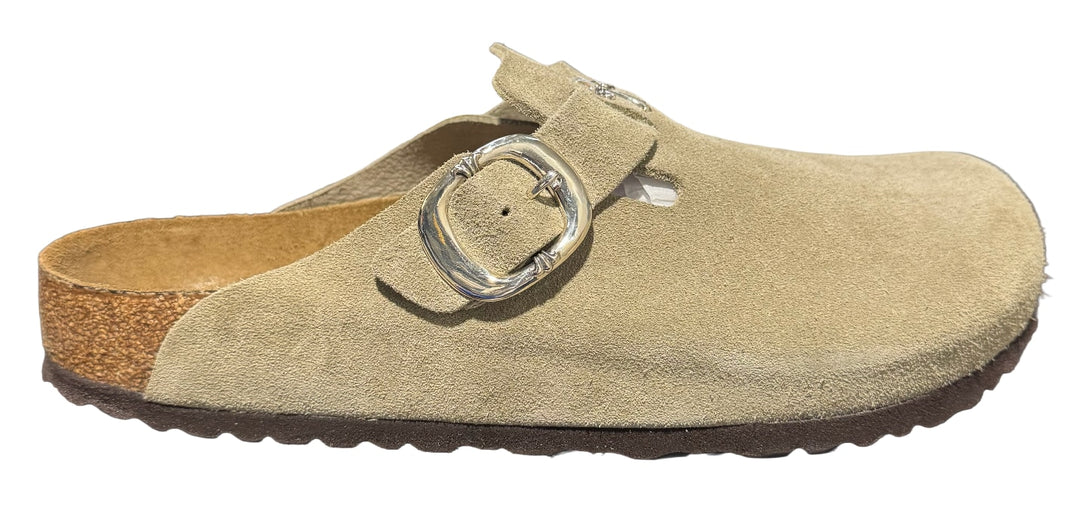 Chrome Hearts 'Silver Cross' Tan Birkenstock Boston Clogs