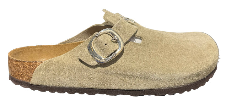 Chrome Hearts 'Silver Cross' Tan Birkenstock Boston Clogs