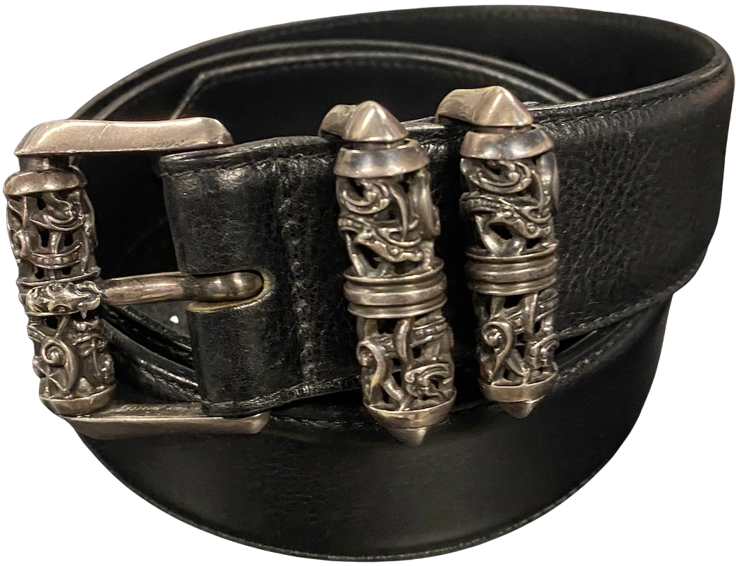 Chrome Hearts 'Double Roller' Celtic Black Leather Belt